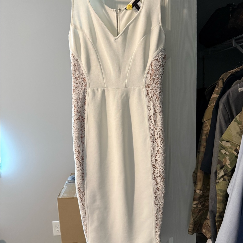 BCBGMaxAzria White Lace Midi Dress